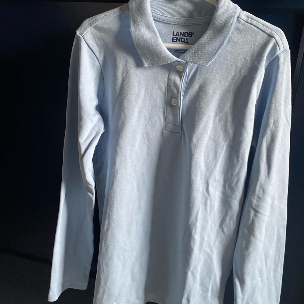 Lands' End Kids Blue Polo Shirt Classic Long-Sleeve